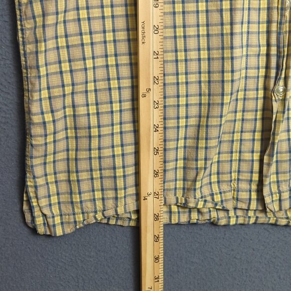 Ralph Lauren Jeans Co Vtg Shirt Men's M Yellow Plaid Loop Collar Short Sleeve - Picture 8 of 10